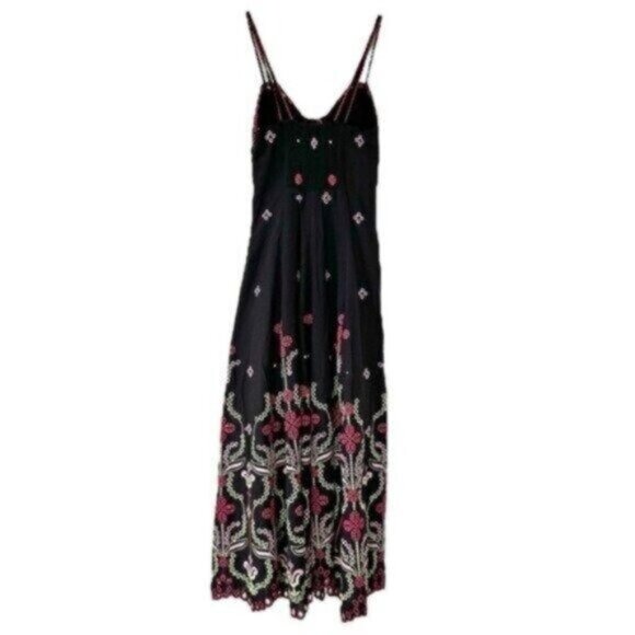 Charo Ruiz Mutti Black Floral Embroidered Eyelet Ibiza Midi Dress Size XS - Picture 10 of 14